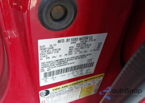 2013 Ford Expedition El Xl из США, поврежденный, VIN 1FMJK1G50DEF61910